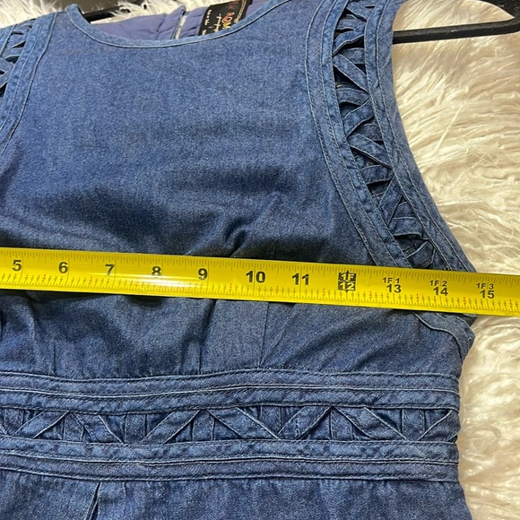 Free People New Romantics Soft Denim Highland Mini Dress  Cut Out Back Size 2 - Picture 12 of 16